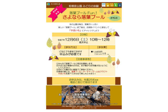 神奈川県立相模原公園　みどりの体験　落葉プールFun! さよなら落葉プールイベント